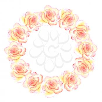 Sketch watercolor flowers in vintage style, vector circle background

