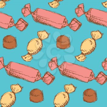 Sketch candies  in vintage style, vector seamless pattern