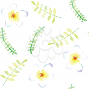 Sketch watercolor flowers in vintage style, vector seamless pattern

