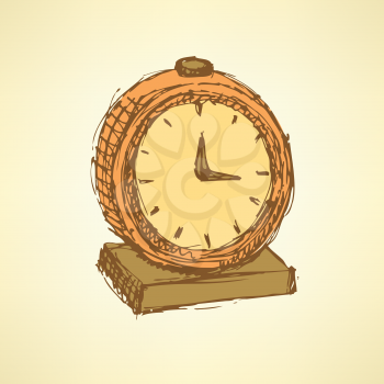 Sketch business clock  in vintage style, vector
