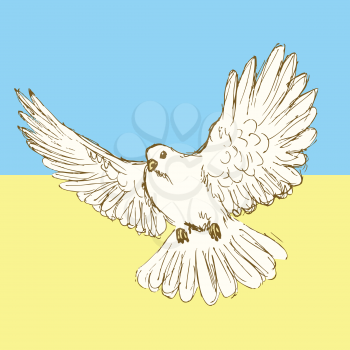 Sketch peace dove for Ukrainian war in vintage style, vector