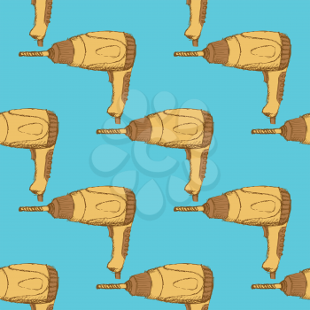 Sketch drill  in vintage style, vector seamless pattern
