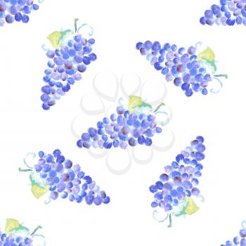 Watercolor grape with leaves in vintage style, vector seamless pattern

