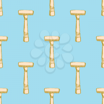 Sketch vintage razor in vintage style, vector seamless pattern