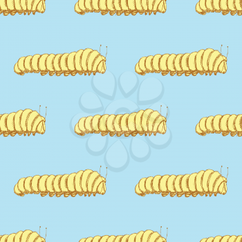 Sketch caterpillar in vintage style, vector seamless pattern