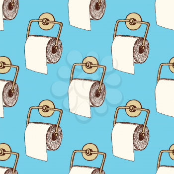 Sketch toilet paper in vintage style, vector seamless pattern