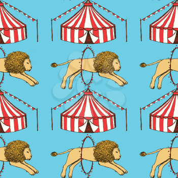 Sketch circus  in vintage style, vector seamless pattern