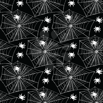 Sketch net with spider in vintage style, vector seamless pattern