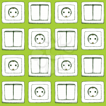 Sketch switch and socket in vintage style, vector seamless pattern