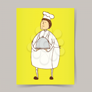 Sketch cook in vintage style, vector background