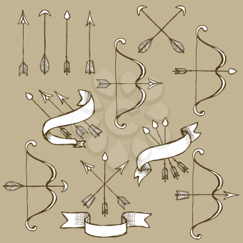 Sketch set of arrows in vintage style, vector