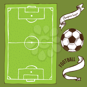 Sketch soccer set in vintage style, vector