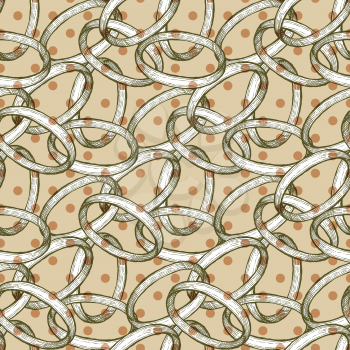 Abstract rings with polka dot in vintage style, vector engraved seamless pattern