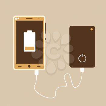 Power bank, vector cell phone charger flat illustration
