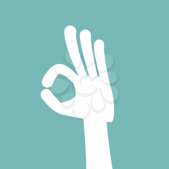 Finger sign OK, vector hand gesture in flat style