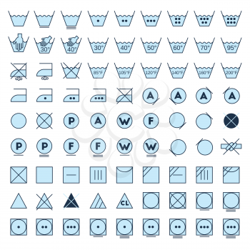Laundry symbols line design. Washing, ironing, bleaching, drying, dry clean and tumble dry icons.