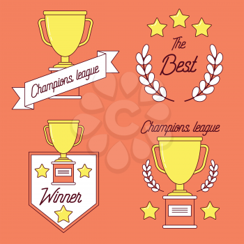 Champions league logotype set.Trophy, laurel leaves and stars