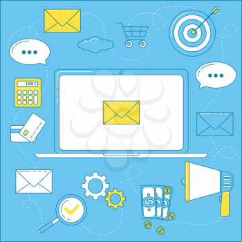 Email marketing illustration. Letters that bring sales, promoting campaign