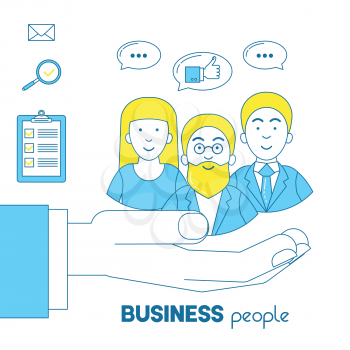 Business people icon, teamwork concept, leadership line design.
