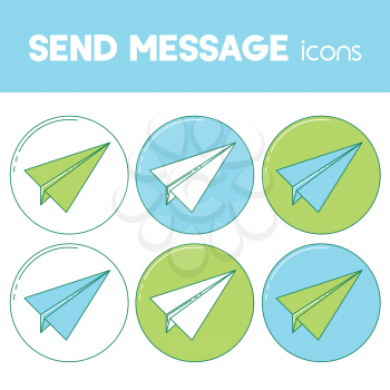 Send message line design icon, paper plane set. SMS delivery system