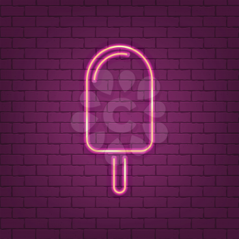 Ice cream line art neon cafe sign on brick wall background 