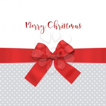 Red bow ribbon Christmas decoration with polka dot background