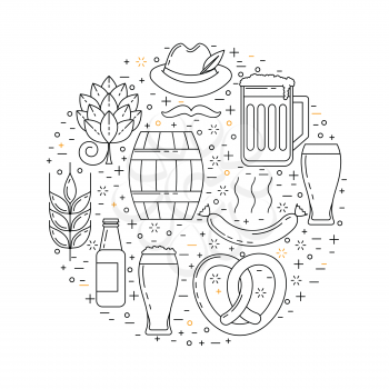 Cold beer design, vector pub decoration with mugs and hop