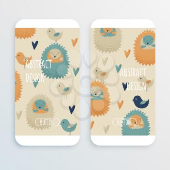 Hedgehog design, vector cell phone mockup concept with birds and hearts