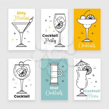 Cocktail menu, set of banners, line art design
