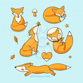 Foxes set, vector cute illustration with a fox in space