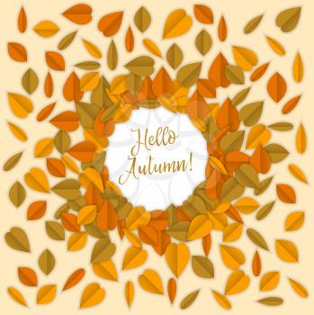 Hello autumn poster, colorful design with leaves