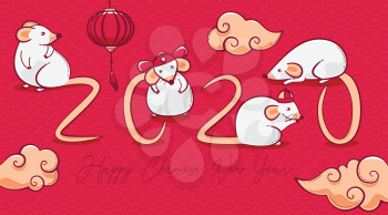 Rat 2020 illustration, Chinese New Year vector design with mice