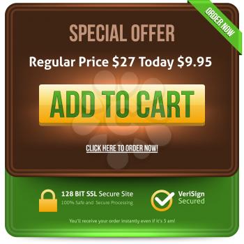 Yellow Add To Cart button with green text. Vector illustration.