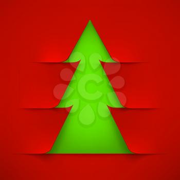 Abstract Green Christmas Tree With Red Cover. Abstract Green New Year Tree With Red Cover