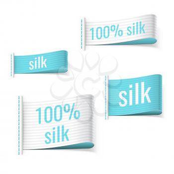 100% silk product clothing blue labels. Silk signs. Vector illustartion.