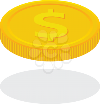 Vector flat dollar coin icon with shadow in perspective on white background