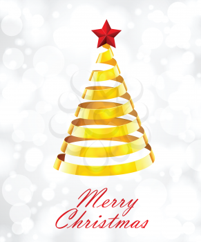 Abstract Gold Ribbon Christmas Tree On White Background. Abstract Gold New Year Tree On White Background