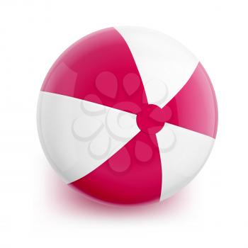 Beach Ball with Red Stripes. Isolated Illustration on White Background.