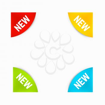 Set of Round Corner New Labels in Different Colors. Vector.