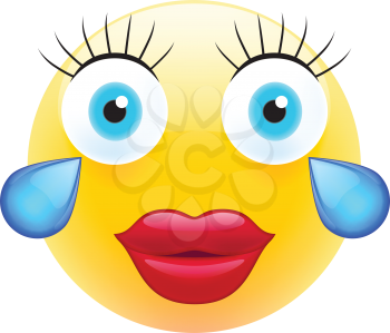 Female Emoticon with Tears. Realistic Modern Emoji. Isolated Illustration on White Background