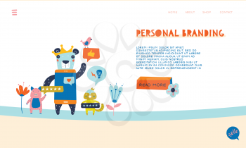 Web Page Template for Personal Branding, Business Communication, Consulting, Planning. Landing Page Layout. Character Standing as a King with Followers Around. Web Banner, Mobile App Illustration