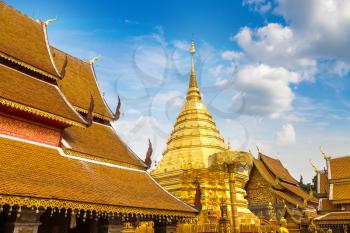 Golden pagoda Wat Phra That Doi Suthep in Chiang Mai, Thailand in a summer day