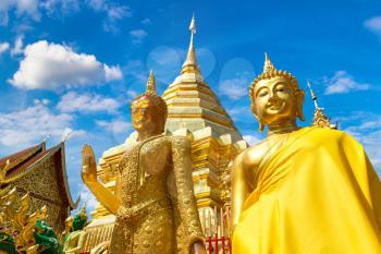 Golden pagoda Wat Phra That Doi Suthep in Chiang Mai, Thailand in a summer day