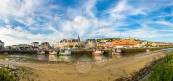 Panorama of Trouville and Touques river in a beautiful summer day, France