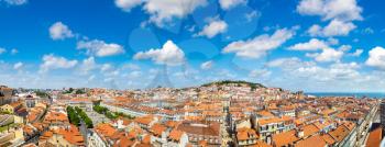 Panoramic aerial view of Lisbon and Sao Jorge Castle in a beautiful summer day, Portugal