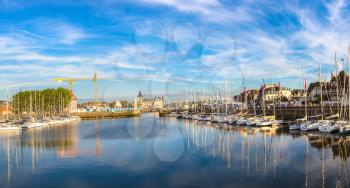 Panorama of Trouville and Touques river in a beautiful summer day, France