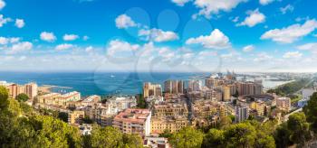 Panoramic aerial view of Malaga in a beautiful summer day, Spain