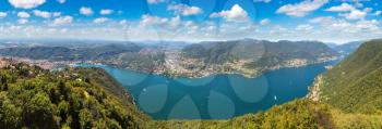 Panoramic aerial view of lake Como in Italy in a beautiful summer day