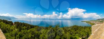 Panorama of Ohrid city and lake Ohrid in a beautiful summer day, Republic of Macedonia