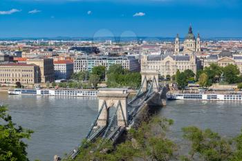 Panoramic view of Budapest and Danube river in a beautiful summer day